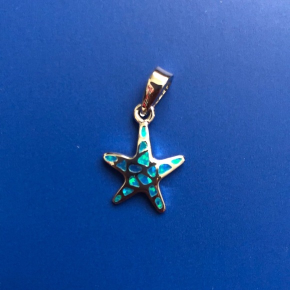 Sterling Silver Pendant with Lab Opal - Starfish - Picture 2 of 5